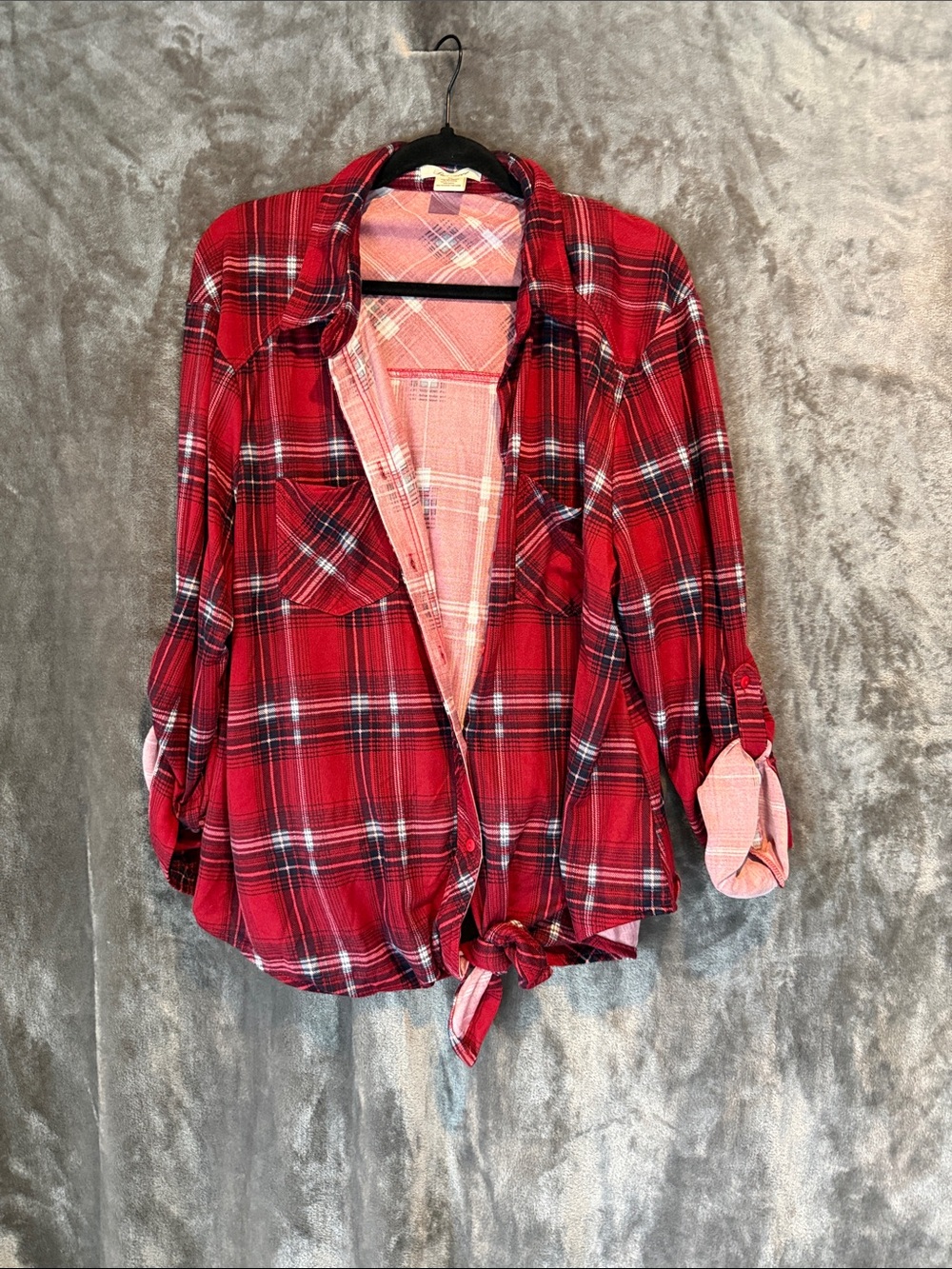 Passport Red Plaid Button-Down Tie-Front Shirt